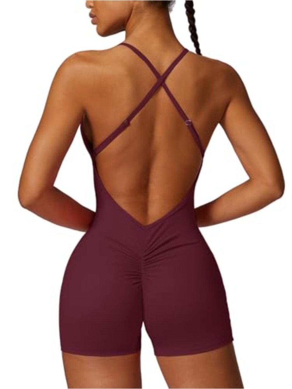 Womens One Piece Workout Jumpsuit Backless Scrunch Shorts Romper
